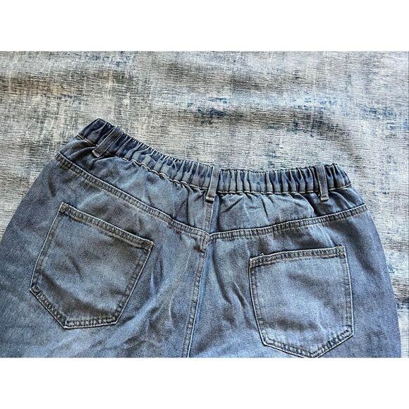 Women's Elastic Waist Super Distressed Light Denim Jeans 1X - Picture 4 of 6